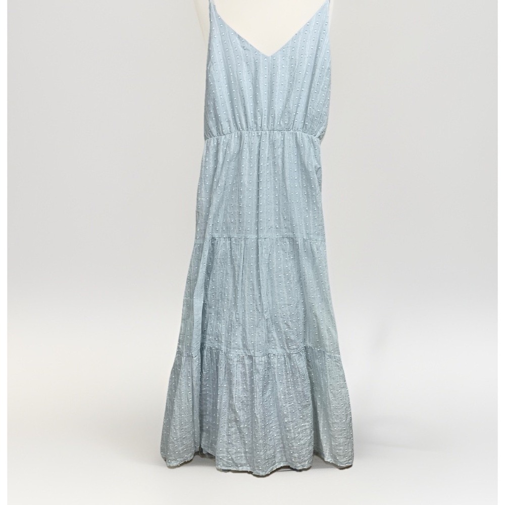 NWT Lulu's Light Blue Dress Tiered Halter V-Neck Lined Midi Cotton Women Medium